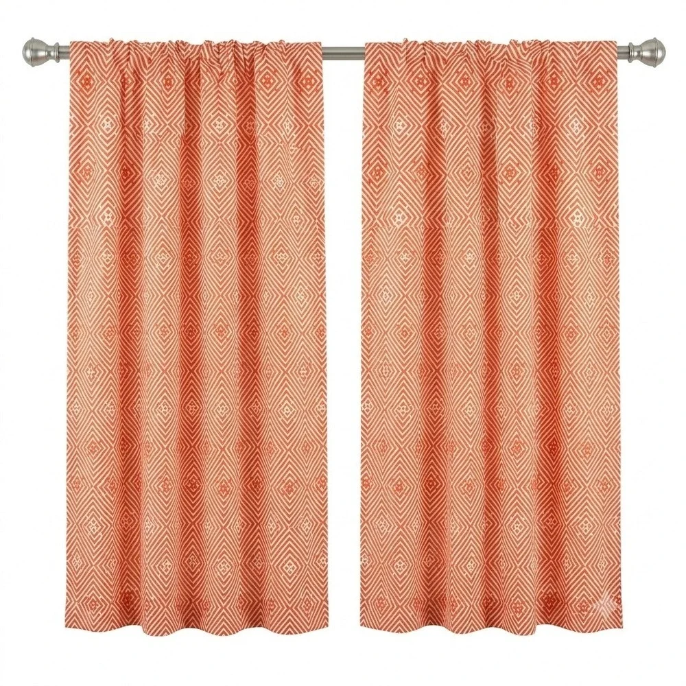 Ambesonne Orange White Geometric Diamond Maze Window Curtains 2 Panel Set 56x95